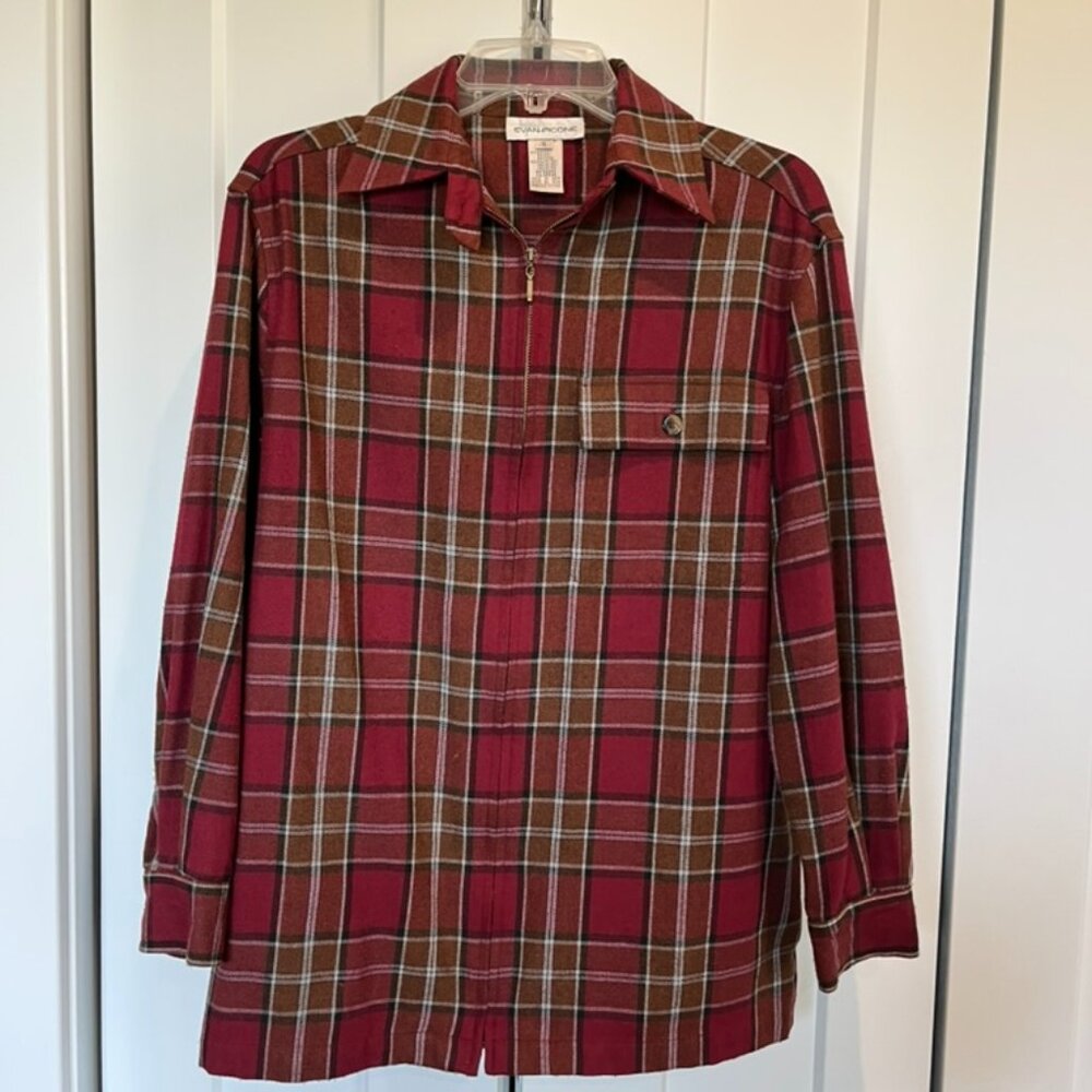 Evan Picone Women's Red Plaid Shirt with Patch Elbows